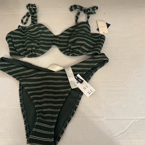 Abercrombie and Fitch Women’s Dark Green Stripe Curve Love Bikini Size Large - Picture 3 of 7